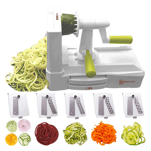 Brieftons 5-Blade Vegetable Spiralizer: Strongest-Heaviest Spiral Slicer,  Best Veggie Pasta Spaghetti Maker for Low Carb/Paleo/Gluten-Free/Vegan